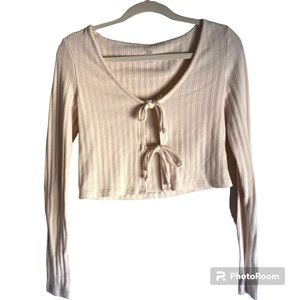 Light yellow cover up sweater tie top